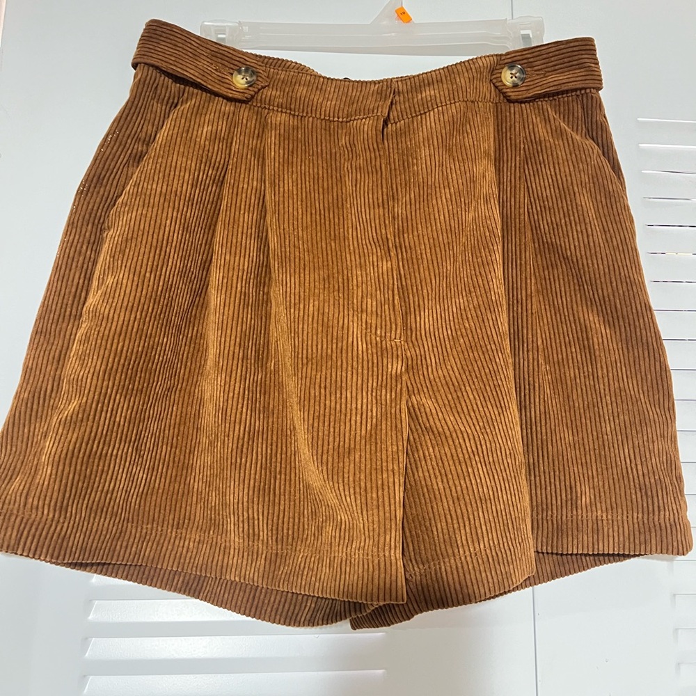 Zara Brown Curduroy Large Women Shorts